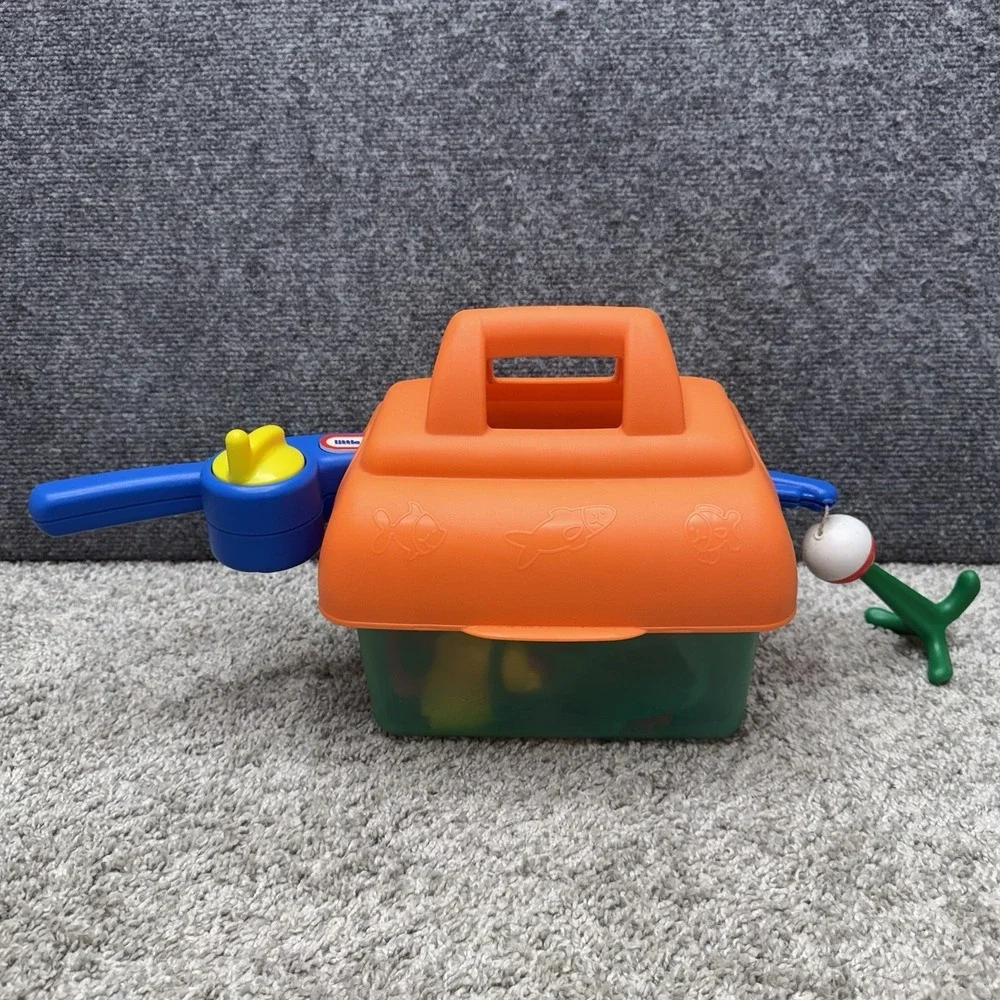 Vintage Little Tikes Catch & Count Fishing set tackle box pole kids toy (read)